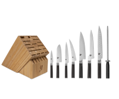 The profile images of the individual components of the DMS0934 Shun Classic 9-Piece Chef's Choice Block Set.